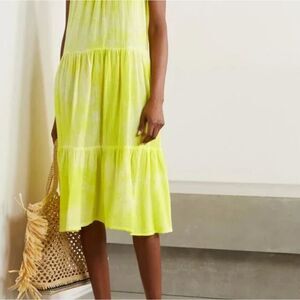 NWT HONORINE Tiered Tie Strap  Sz S Buttery Yellow Tie-Dye Dress Summer Resort